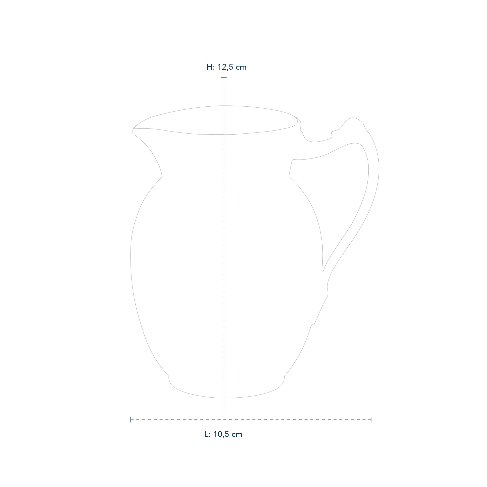 1025827 blue fluted plain jug 38cl line drawing